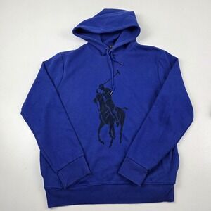 Polo Ralph Lauren Hoodie Mens Medium Blue Big Pony Graphic Pullover Sweatshirt